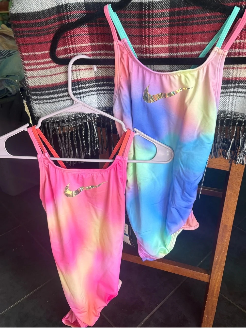 NIKE tie dye one-piece athletic swimwear girls swimming suit colorful bikini XL
